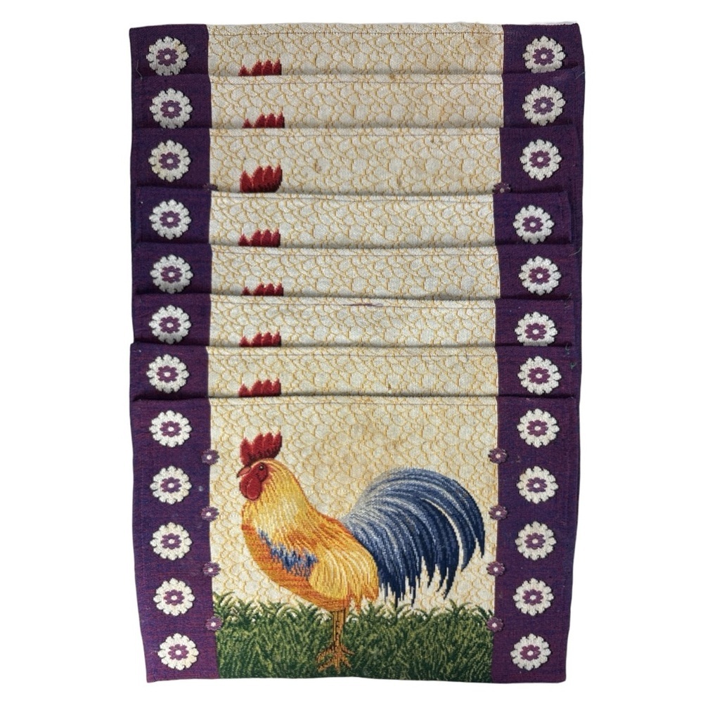 Set of 8 Tapestry Placemats Rooster Chicken Farmhouse Country 18" x 12" Woven